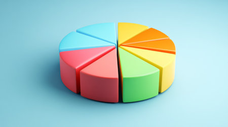 A vibrant and colorful pie chart representation designed for data visualization. Ideal for illustrating statistics, business performance, and analytical concepts in various presentations.の素材