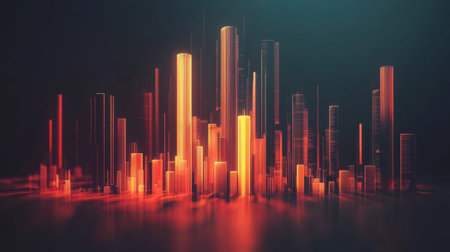 This abstract image showcases a vibrant visualization of colorful data flow, featuring luminous shapes and lines that create a modern digital environment.の素材