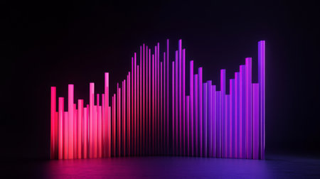 Colorful abstract bars showcase sound waves in vibrant light, creating a captivating visual representation of audio frequencies. Perfect for creative projects.の素材