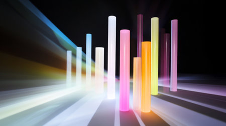 This abstract image features colorful light tubes set against a dark background, creating a stunning visual effect with dynamic illumination and vibrant colors.の素材