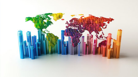 A colorful D bar chart illustrating global economic performance, with each bar representing a different country's GDP growth, set against a clean white background.の素材