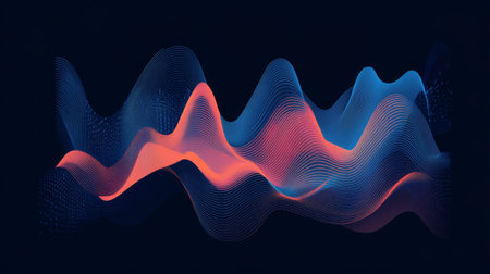This image features colorful abstract wave patterns, showcasing a dynamic flow and depth. Ideal for technology and creative projects, it embodies smooth movement and energy.の素材