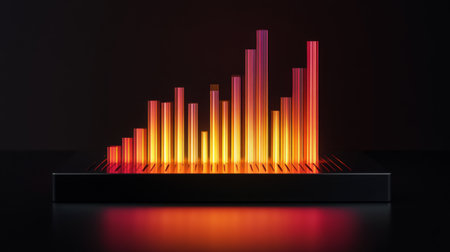 This striking audio visualization features colorful bars that represent sound waves, set against a dark background, creating a modern and dynamic aesthetic.の素材