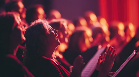 A choir performing at a charity event, with an audience engaged and clapping along, showcasing the impact of music in bringing people together for a good cause.の素材