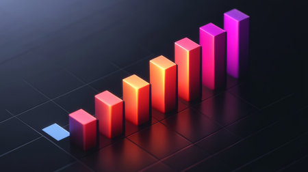 A vibrant bar graph showcasing increasing growth and progress. Ideal for business, finance, and marketing themes, this modern design enhances visual storytelling.の素材