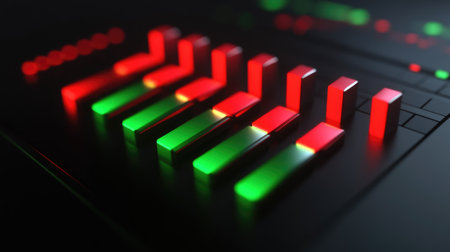 A D bar chart illustrating market fluctuations, with red and green bars highlighting gains and losses, presented in a sleek, professional style.の素材