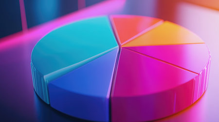 A close-up of a D pie chart, with distinct sections representing various financial metrics like income, expenditure, and savings, set in a professional setting.の素材