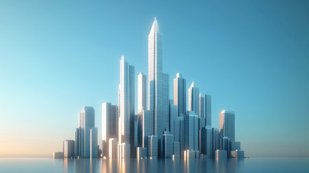 A conceptual shot of a D bar chart in the shape of a rising skyscraper, representing urban growth and economic development, set against a clear blue sky to symbolize ambition and achievement.の素材
