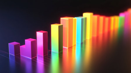A dynamic D bar graph showing quarterly financial growth, with vibrant colors and data points emphasizing key market trends and corporate revenue projections.の素材