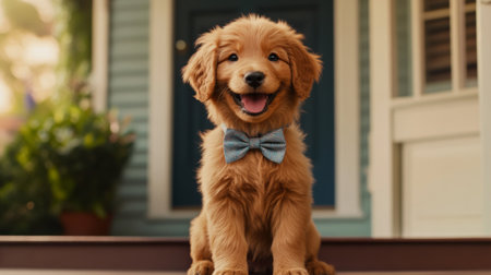 This charming golden puppy exudes cuteness in a cozy setting, showcasing its fluffy coat and joyful demeanor. Perfect for pet-themed projects.の素材