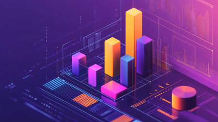 A stylized D bar chart emerging from a digital interface, showcasing real-time data updates and analytics, with a tech-inspired background to convey innovation and progress in data science.の素材