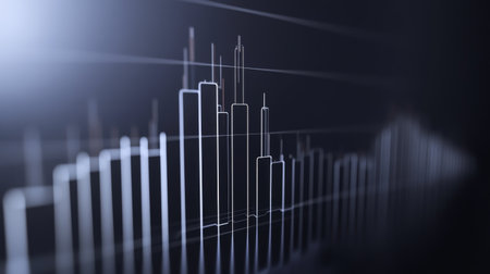 This abstract image showcases a financial chart featuring candlestick patterns, ideal for representing market trends and data analysis in finance and investment contexts.の素材