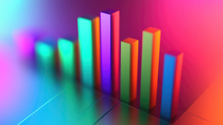 A colorful D bar chart showing monthly sales figures, with each bar standing at different heights, cast against a subtle gradient backdrop for contrast.の素材