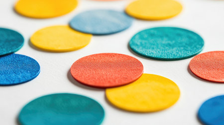 A close-up of a bubble chart with variously sized circles in bright colors, arranged on a clean white background, symbolizing data categories and volume.の素材