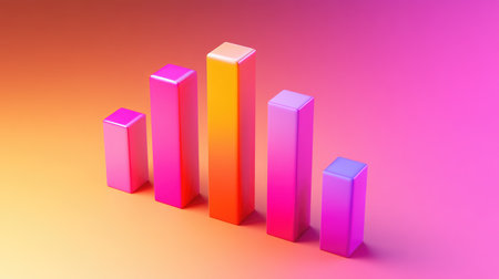 A colorful D bar chart showing monthly sales figures, with each bar standing at different heights, cast against a subtle gradient backdrop for contrast.の素材