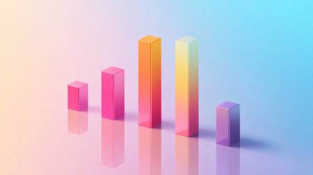 A gradient-colored bar graph with subtle shadows and reflections, giving a professional, clean look for data analysis in business settings.の素材