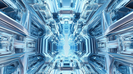 An intricate network of thin lines forming a complex geometric design, rendered in shades of blue and gray, creating a modern and tech-inspired aesthetic.の素材