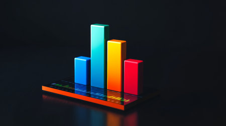 Vibrant bar graph on a dark background, illustrating data trends and performance metrics. Ideal for use in business presentations and analytical reports.の素材