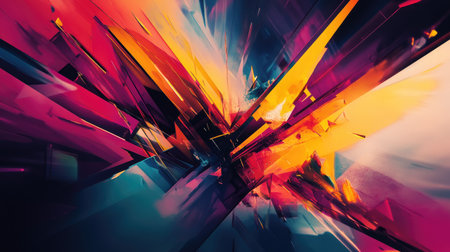 A dynamic abstract background with sharp angles and vivid colors, creating a sense of movement and energy for a bold and engaging visual impact.の素材