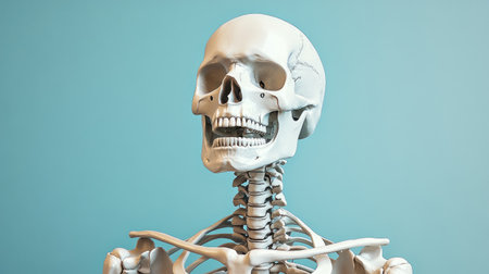 A detailed illustration of the human skeleton, showing the complete bone structure with clear labels and a clean, educational background.の素材