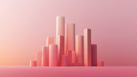 This abstract cityscape features tall structures in soft pink and orange hues, creating a tranquil and modern ambiance suitable for various design projects.の素材