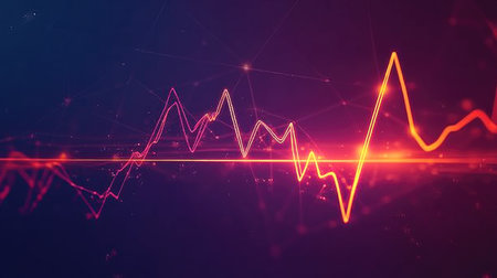 A simple yet striking graphic of a heartbeat line transitioning from a flat line to a rhythmic pulse, representing life and vitality against a clean backgroundの素材
