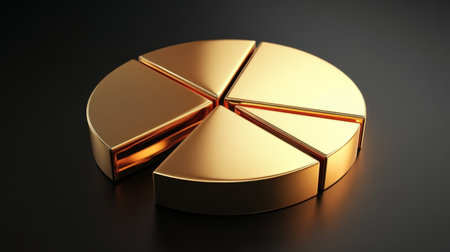 This stunning golden pie chart segment showcases luxury and elegance. Perfect for finance, business presentations, or data visualization concepts, it offers a modern aesthetic.の素材
