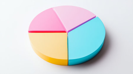 This vibrant pie chart features four distinct segments in pastel colors, ideal for visualizing data analysis and comparisons in various presentations and reports.の素材