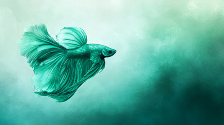 A stunning teal betta fish glides gracefully through a serene aquatic environment, showcasing its vibrant fins and tranquil beauty, perfect for nature lovers.の素材