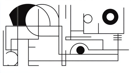 This abstract geometric design showcases bold lines and shapes in a minimalist style. The monochrome palette highlights creativity and modern aesthetics for versatile use.の素材