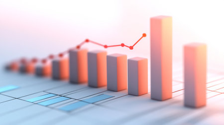 This image showcases a modern data visualization featuring a bar graph and a line chart, representing financial growth and performance metrics in a sleek, abstract layout.の素材