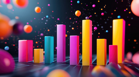 A dynamic D bar graph showing quarterly financial growth, with vibrant colors and data points emphasizing key market trends and corporate revenue projections.の素材