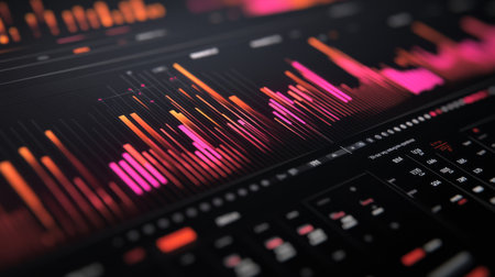 Dynamic abstract digital data visualization featuring vibrant color waves. This graphic represents statistical information in a modern and engaging way.の素材