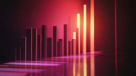 A creative composition of animated financial bar charts rising dynamically against a sleek digital background, symbolizing economic growth and investment opportunities in a visually striking way.の素材