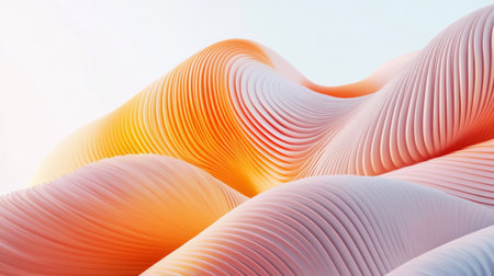 This abstract image features flowing waves with soft orange and pink tones, creating a modern and minimalist design. Perfect for artistic projects.の素材