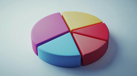 Vibrant pie chart illustration representing data distribution in a creative way. Perfect for business, educational materials, and analytical presentations.の素材