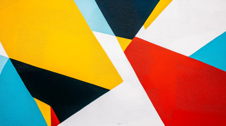 This vibrant mural features a captivating blend of geometric shapes and colors, creating a dynamic and modern urban art piece perfect for creative projects.の素材