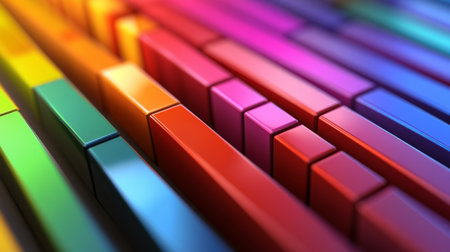 A vibrant collection of smooth rectangles arranged in a striking gradient, showcasing bold colors and reflections. Perfect for creative projects and modern designs.の素材