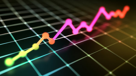 This vibrant image showcases a colorful graph line demonstrating positive growth trends. Ideal for business, finance, and data analysis concepts.の素材