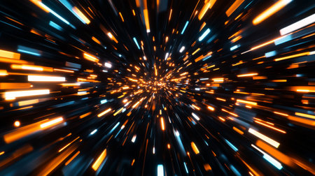 Experience an exhilarating visual of dynamic light bursting in vibrant colors, creating a mesmerizing abstract pattern that evokes energy and motion.の素材