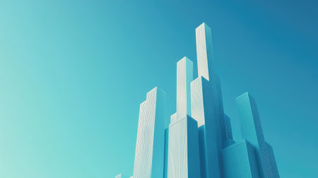 A conceptual shot of a D bar chart in the shape of a rising skyscraper, representing urban growth and economic development, set against a clear blue sky to symbolize ambition and achievement.の素材