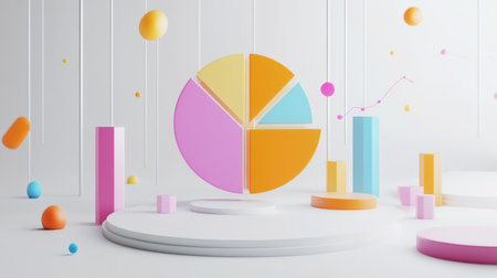 A dynamic D pie chart illustrating survey results, with animated segments expanding and retracting, set against a clean white background to emphasize clarity and engagement in data presentation.の素材