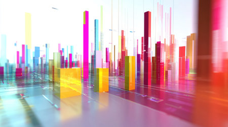 A dynamic D bar graph showing quarterly financial growth, with vibrant colors and data points emphasizing key market trends and corporate revenue projections.の素材