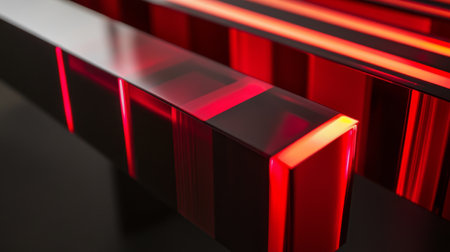A captivating abstract image featuring red light reflections on a glossy surface. The vibrant colors and sharp lines create a modern artistic composition, perfect for design projects.の素材