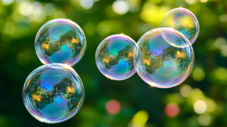 A close-up of air bubbles in water, with each bubble reflecting light and creating a beautiful abstract composition against a blurred background.の素材