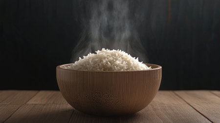 A pot of hot steamed rice just after being cooked, with steam escaping as the lid is lifted, capturing the moment of freshness and warmth.の素材
