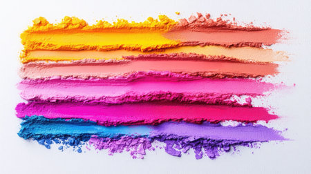 Lipstick swatches in different colors, spread on a white background, bright and vivid hues, creative flat lay compositionの素材