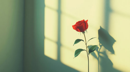 Fresh red rose isolated on a white background, with its striking color and fine petal details standing out in the minimalist setting.の素材