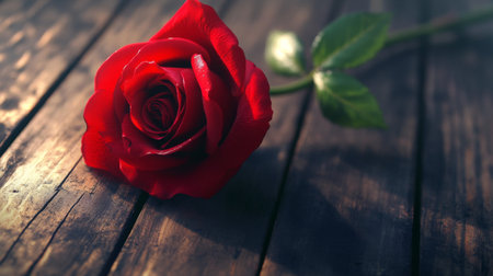 Close-up studio shot of rose flowers on a wooden table, with delicate lighting that brings out the natural elegance and beauty of each bloom.の素材