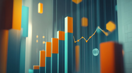 Dynamic abstract data visualization showcasing colorful bars and graph elements. This modern design represents analysis, trends, and business growth concepts.の素材